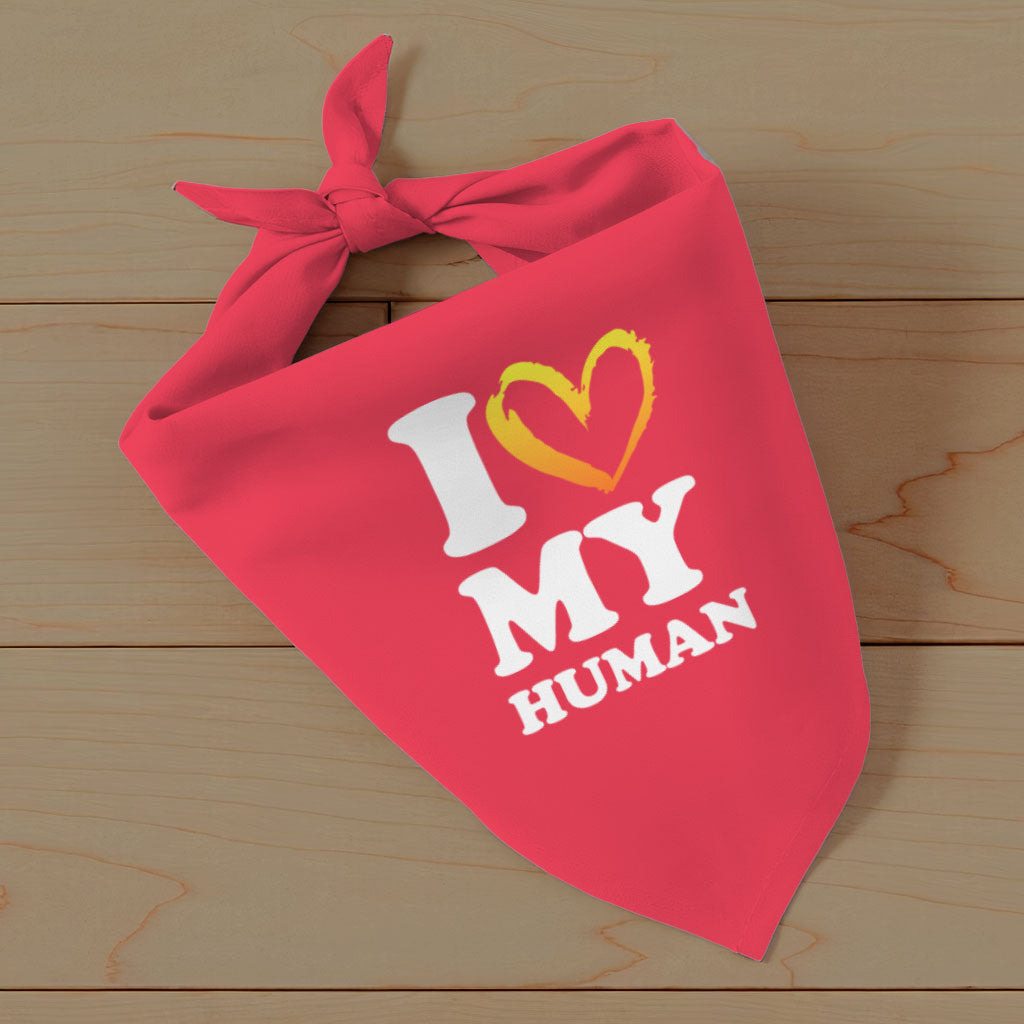 I Love My Human Pet Bandana - Text Design Dog Bandana - Heart Pet Scarf