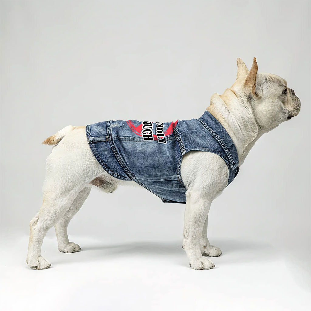 Not Friendly Don't Touch Dog Denim Vest - Quote Dog Denim Jacket - Graphic Dog Clothing