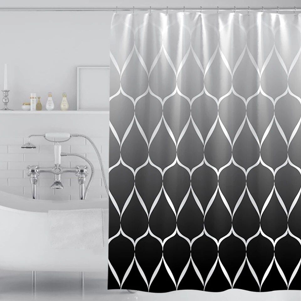 Modern Gradient Waterproof Shower Curtain with Metal Hooks