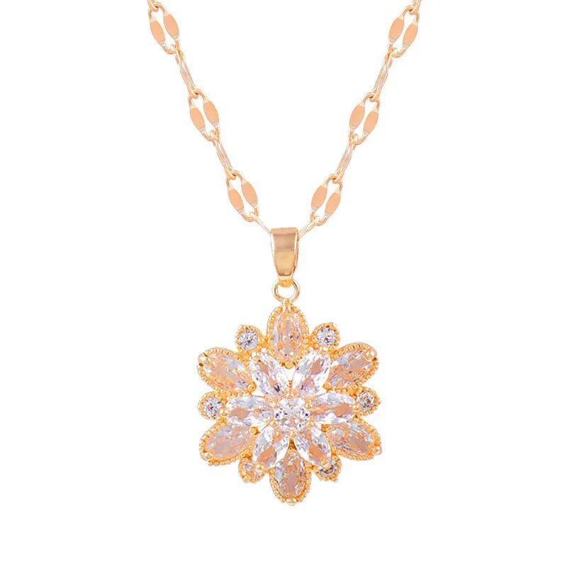 Gold-Plated Crystal Flower Pendant Choker