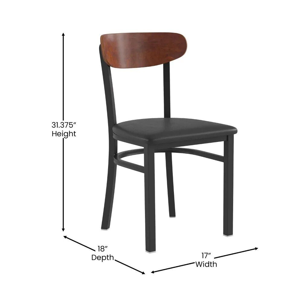 Walnut & Black Vinyl Dining Chair - Durable Metal Frame, Modern Design