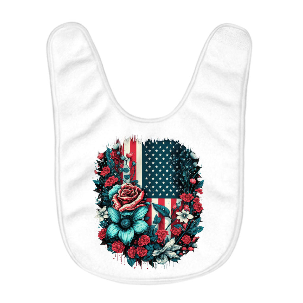 Cute Patriotic Baby Bibs - Floral Baby Feeding Bibs - USA Flag Bibs for Eating