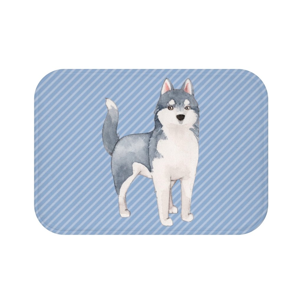 Siberian Husky Blue Bath Mat | Yellow Pandora