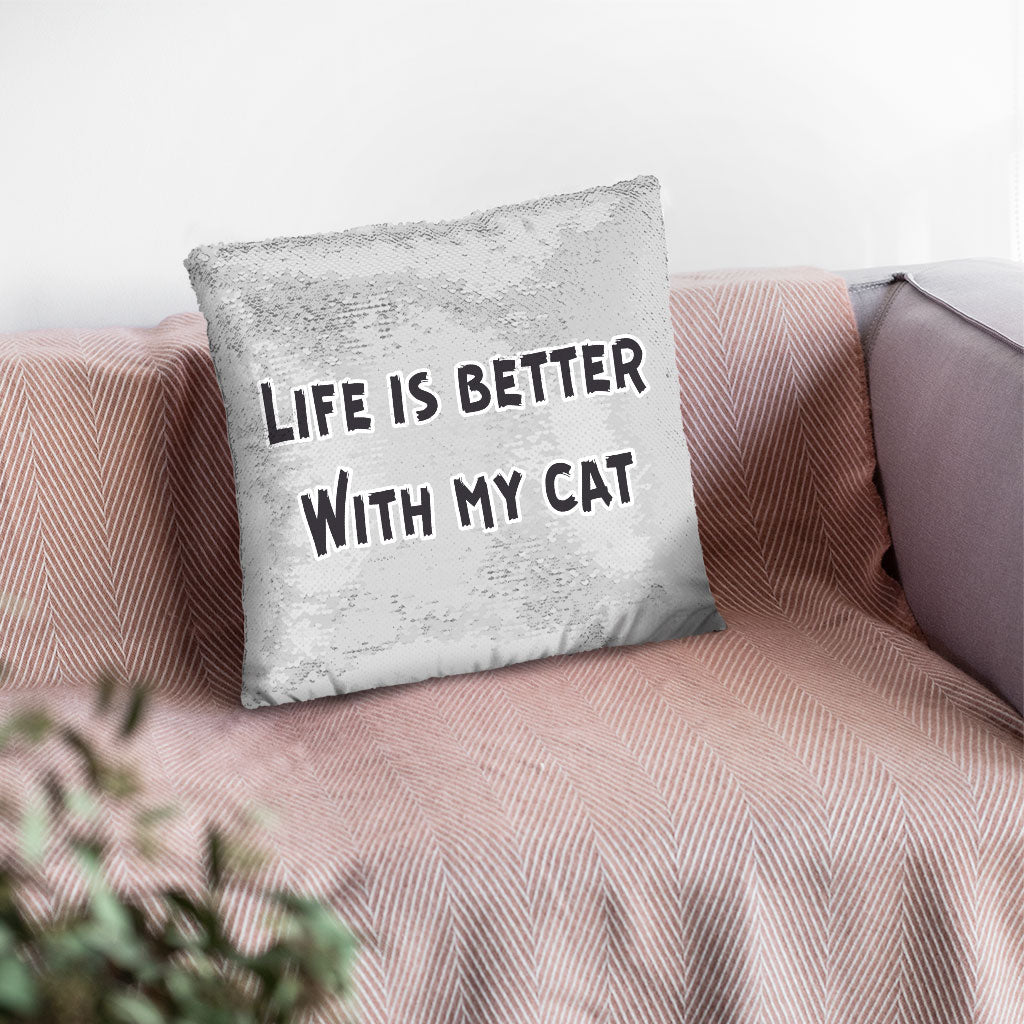 Cat Lover Sequin Pillow Case - Cat Themed Pillow Case - Cool Pillowcase