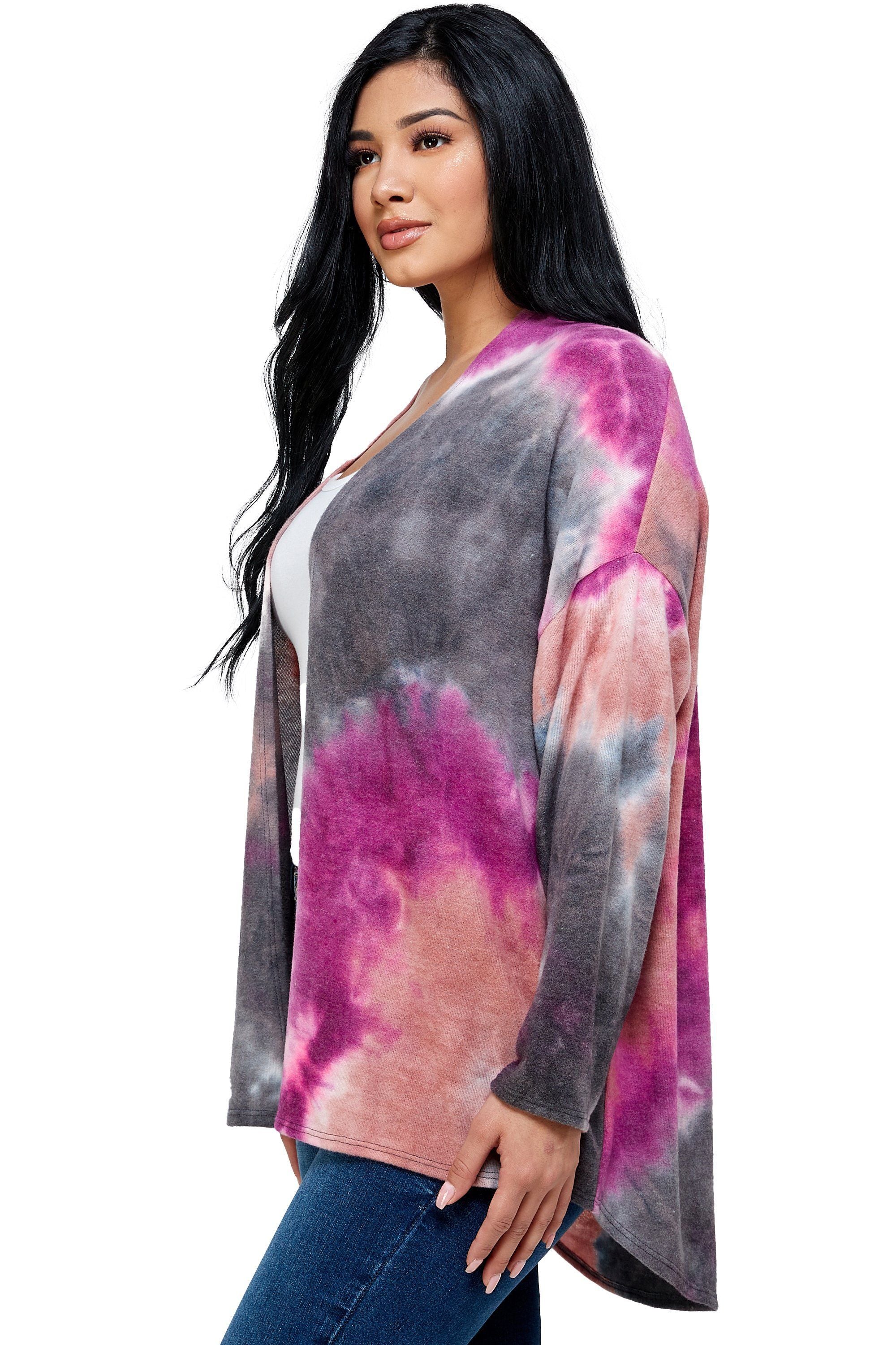 Brushed Knit Tie Dye Over Size Cardigan