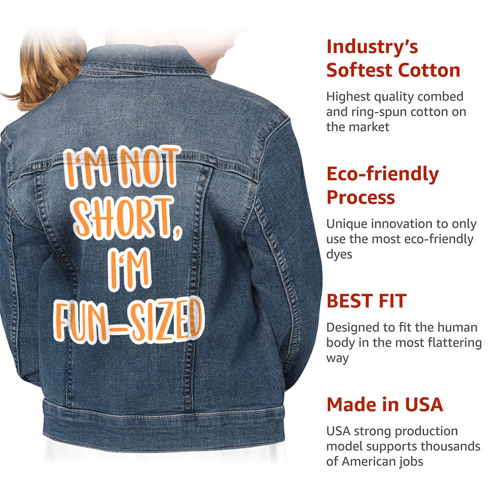 I'm not Short I'm Fun Sized Kids' Denim Jacket - Funny Quote Jean Jacket - Printed Denim Jacket for Kids