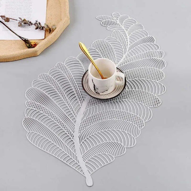 Elegant Nordic Leaf Design PVC Placemat - Water Resistant, Non-slip Kitchen Table Mat