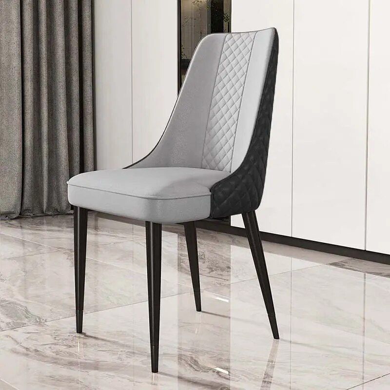 Luxury Nordic Leather Dining Chair with Metal Legs and Ergonomic Backrest