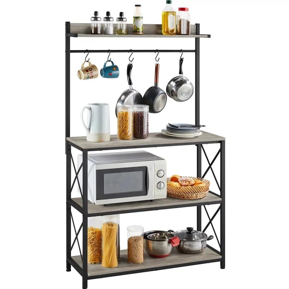 Versatile 4-Tier Steel Baker's Rack with S-Hooks and Shelves