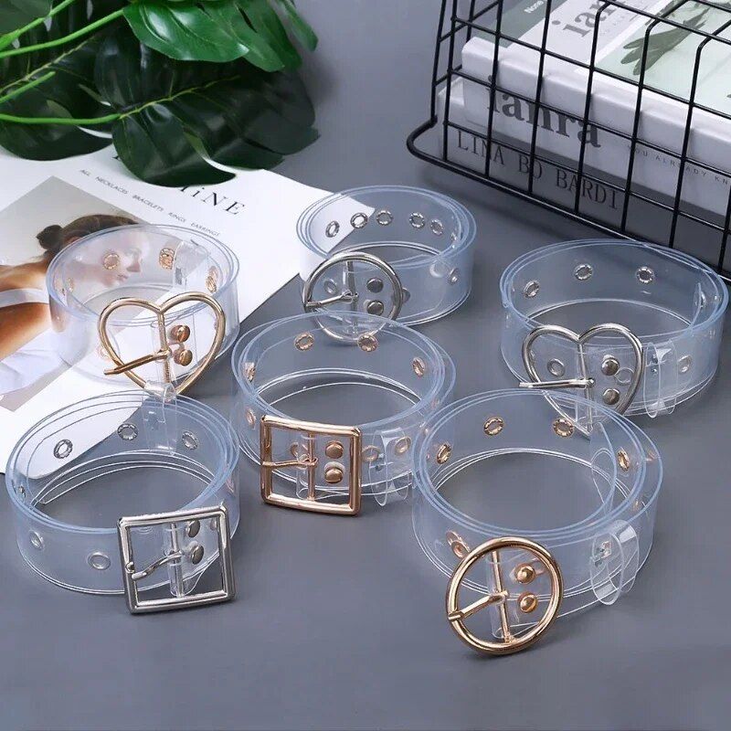 Chic Transparent PVC Women's Belt with Metal Buckle