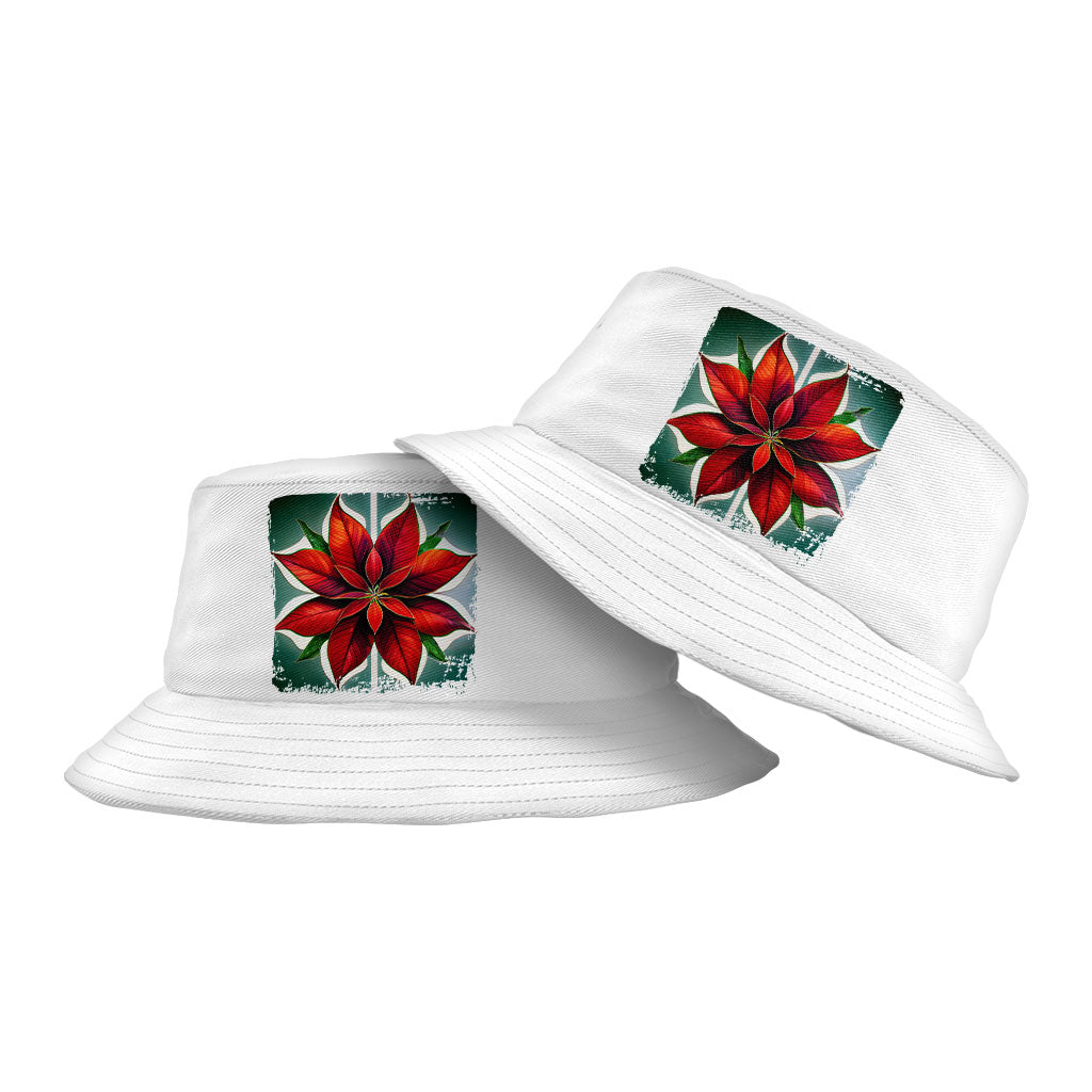 Red Flower Bucket Hat - Plant Hat - Poinsettia Bucket Hat