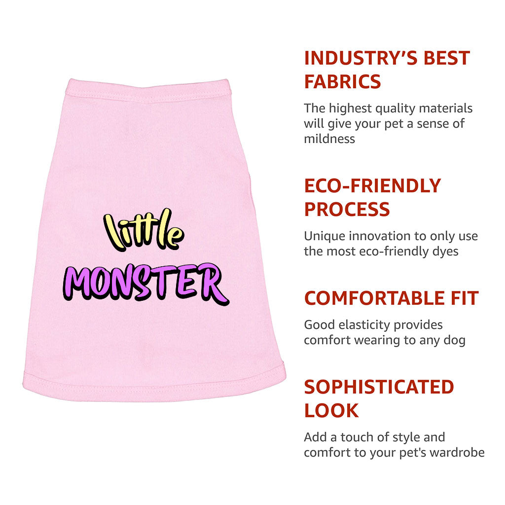 Little Monster Dog Sleeveless Shirt - Unique Dog Shirt - Word Print Dog Clothing