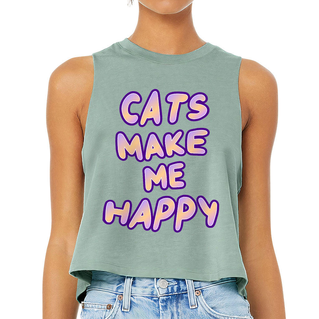 Cats Make Me Happy Racerback Cropped Tank - Cute Women's Tank - Best Design Tank Top