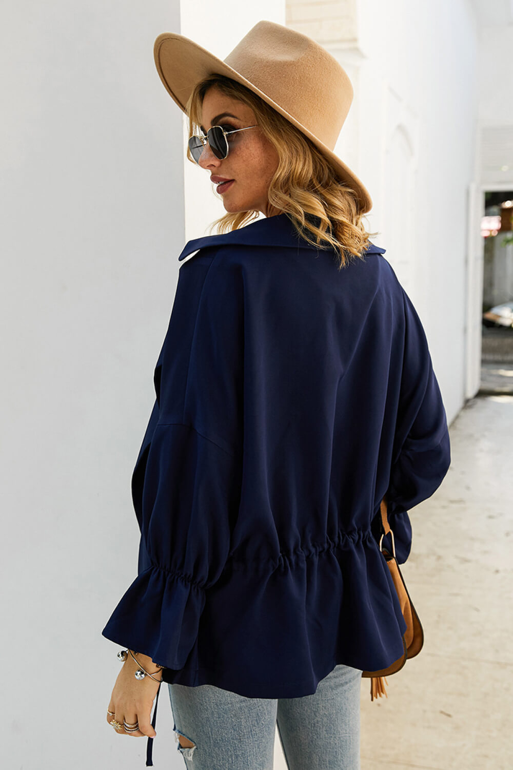 Flounce Sleeve Peplum Trench Coat