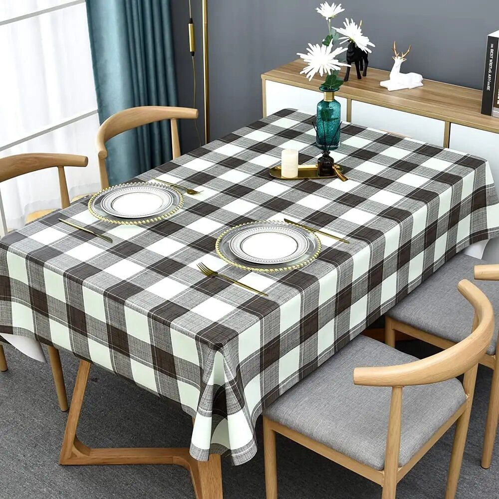 Modern Chic Blue, White & Gray Plaid Tablecloth