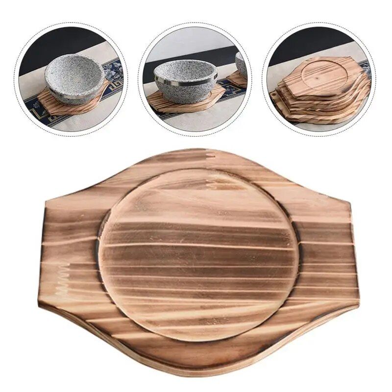 Korean Dolsot Stone Bowl Bamboo Trivet - Heat Resistant Wood Base for Hot Dishes