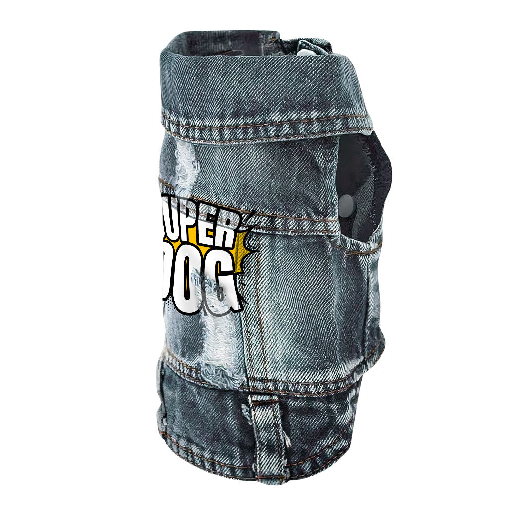 Super Dog Denim Vest - Colorful Dog Denim Jacket - Graphic Dog Clothing