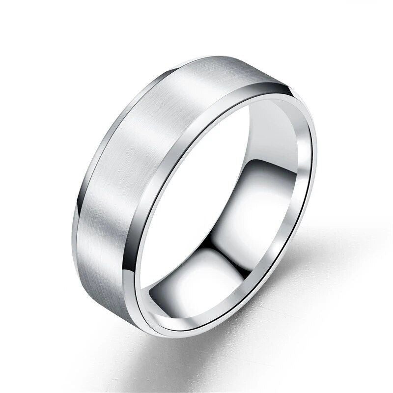 Stainless Steel Classic 8mm Brushed Ring – Unisex Fashion Band for All Occasions