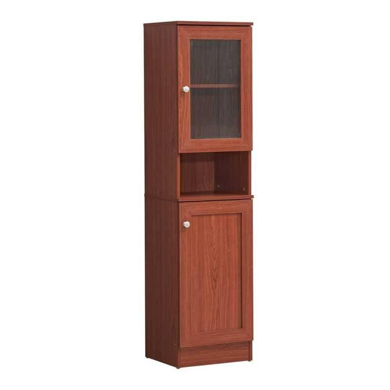 Slim Tall Storage Cabinet with Open Shelf & Enclosed Space for Kitchen and Living Room