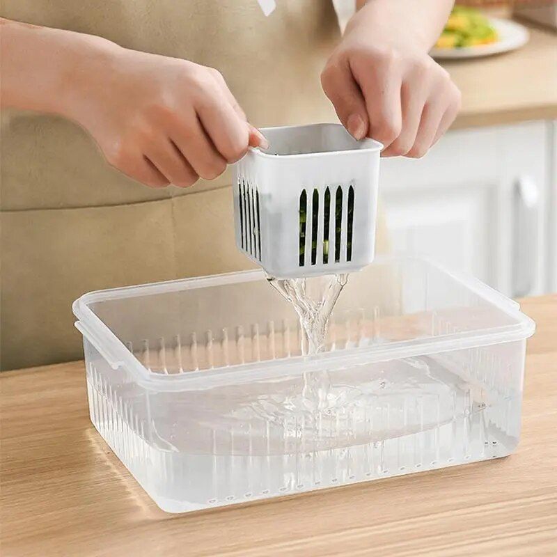 Multi-Grid Refrigerator Storage Box with Drain Basket