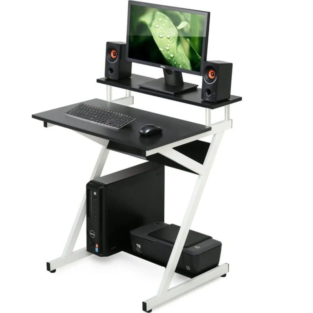 Compact Modern Z-Shaped Computer Desk with Monitor Shelf for Small Spaces