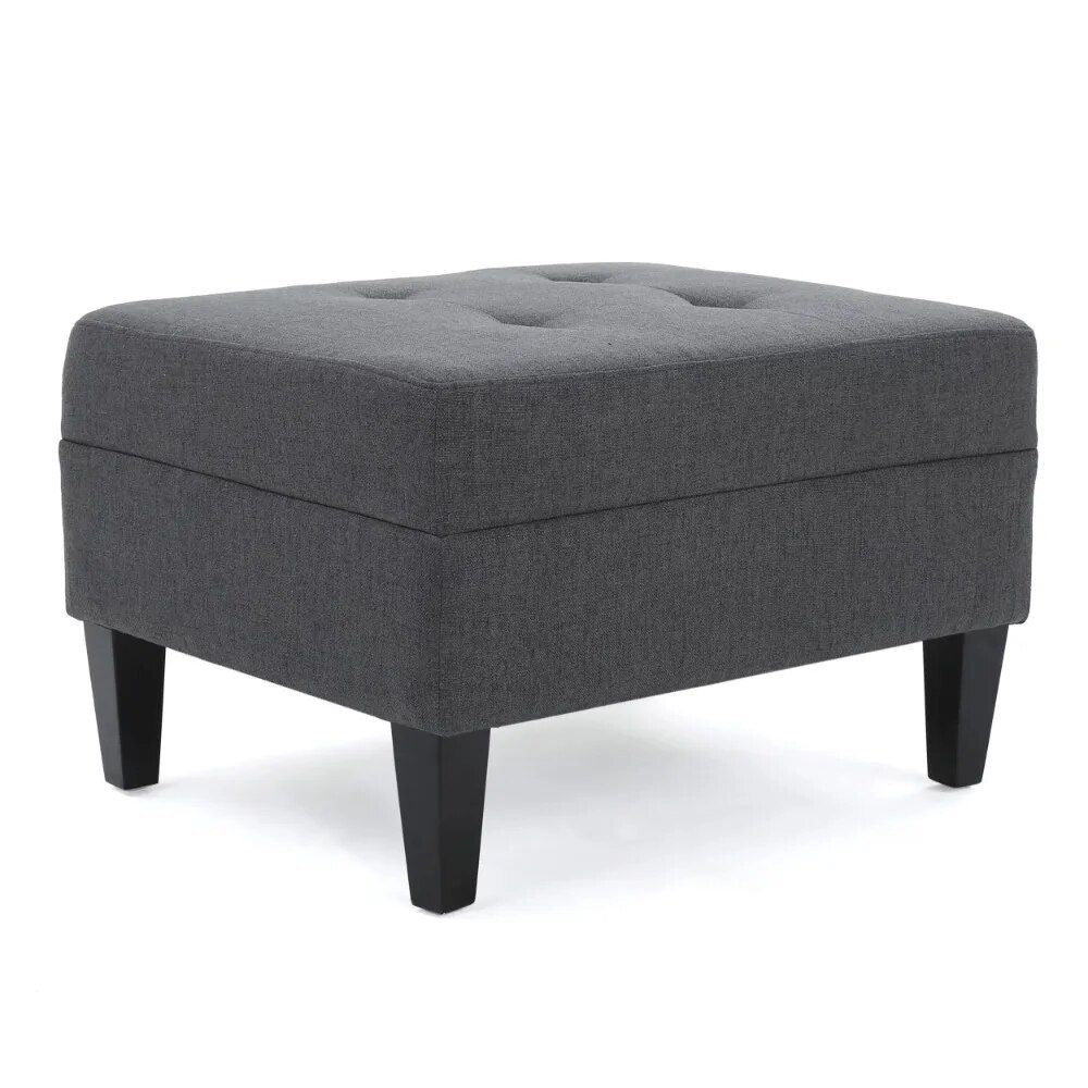 Elegant Dark Grey Fabric Tufted Ottoman