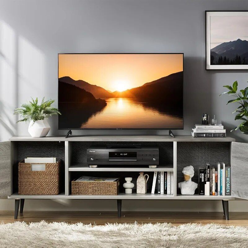 Modern & Retro TV Stand with Storage Cabinets for Living Room and Bedroom