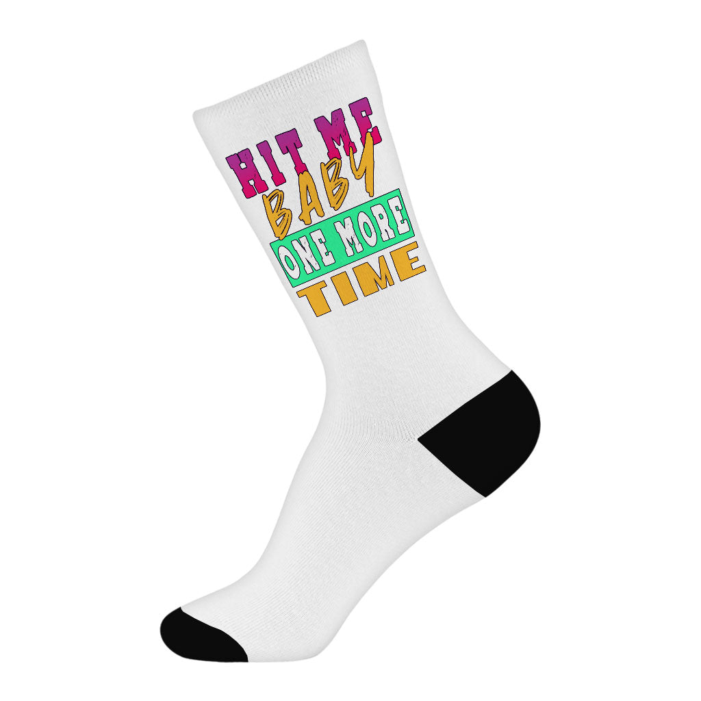 Hit Me Baby One More Time Socks - Song Lyrics Novelty Socks - Cool Graphic Crew Socks