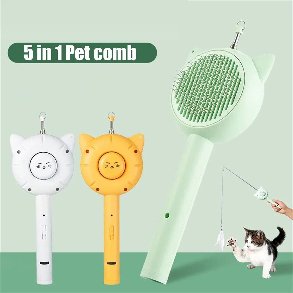 5-in-1 Multi-Function Cat Grooming & Play Brush with USB Charging