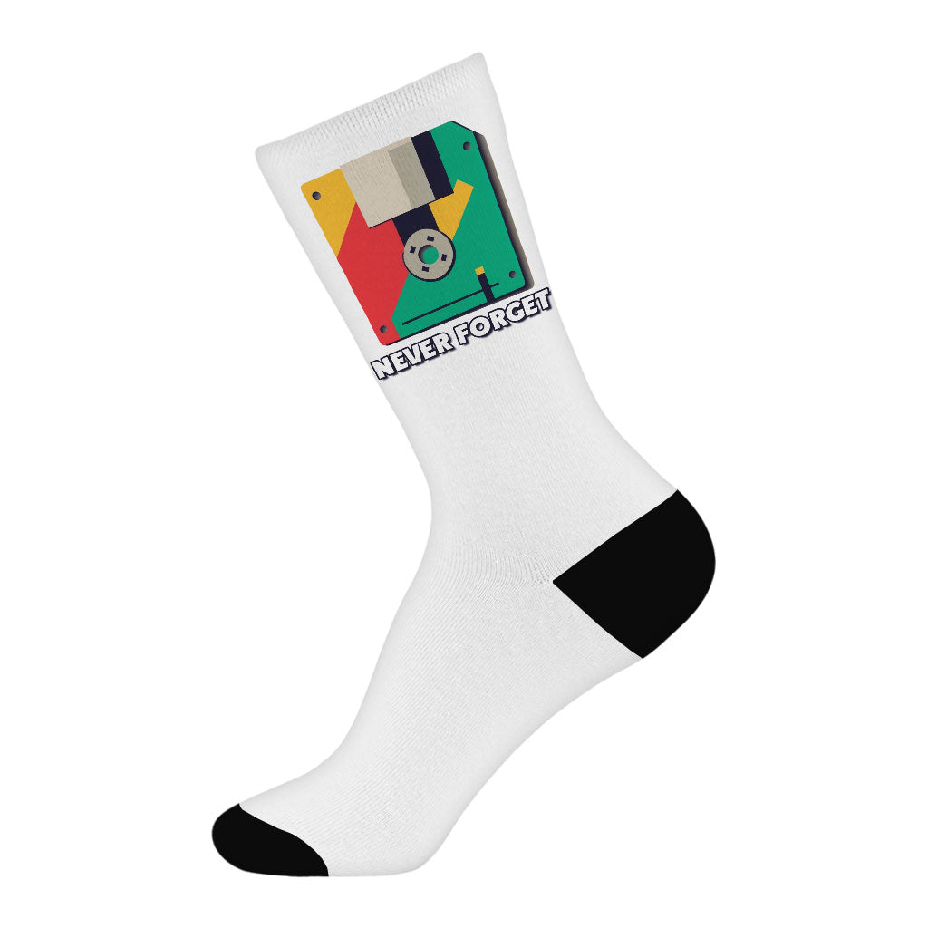 Never Forget Socks - Funny Novelty Socks - Printed Crew Socks