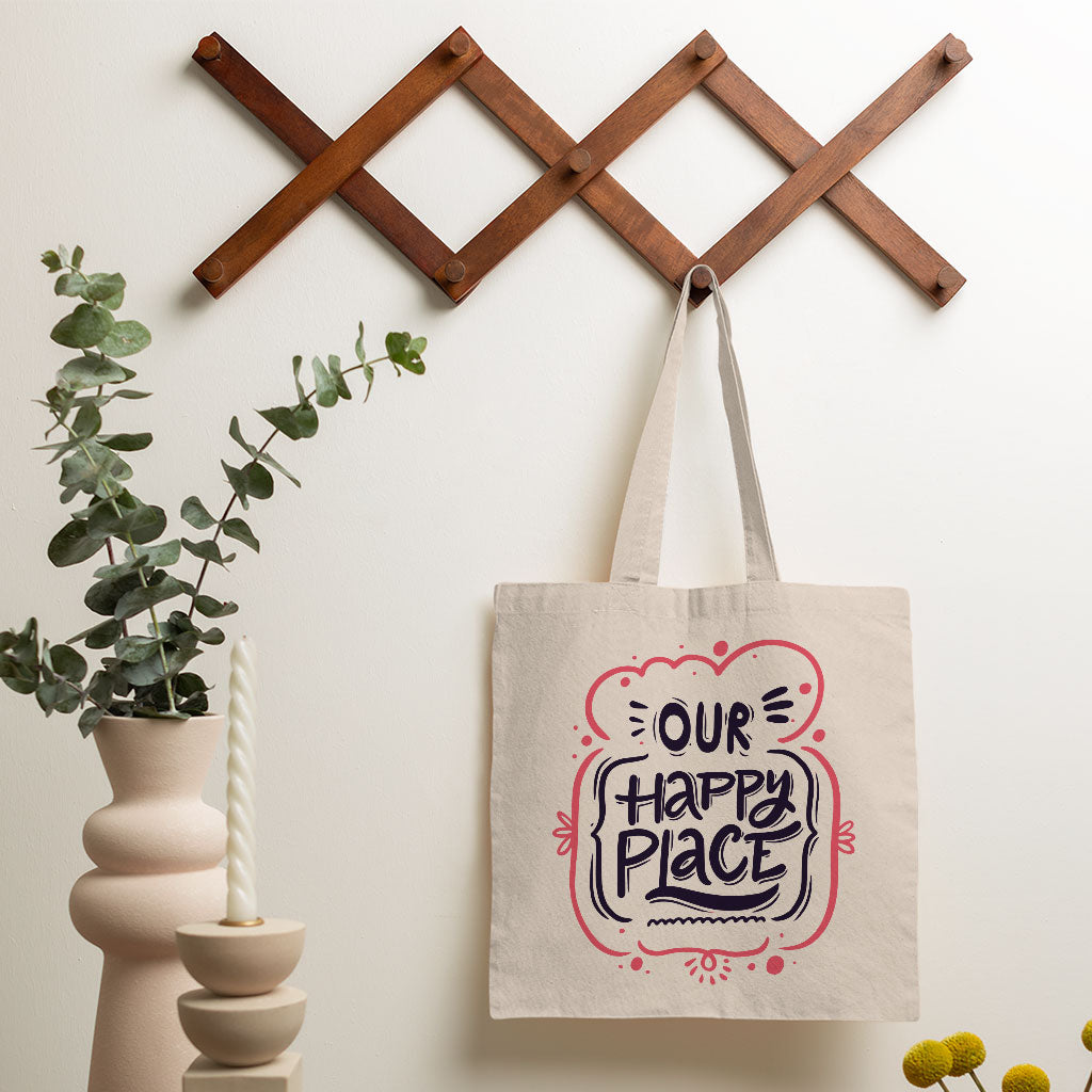 Our Happy Place Small Tote Bag - Themed Shopping Bag - Cool Design Tote Bag