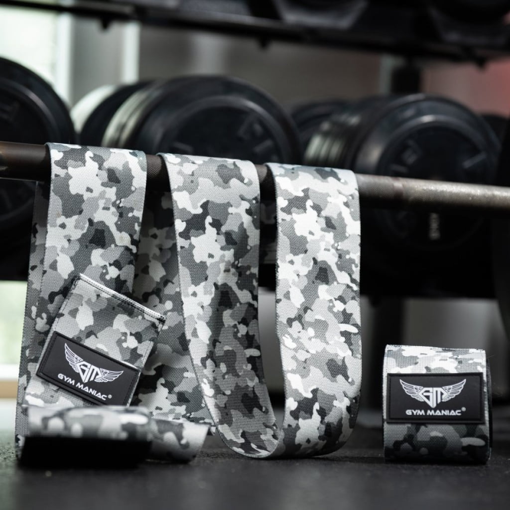 Gym Maniac Light Gray Camo GM Support Compression Knee Wraps