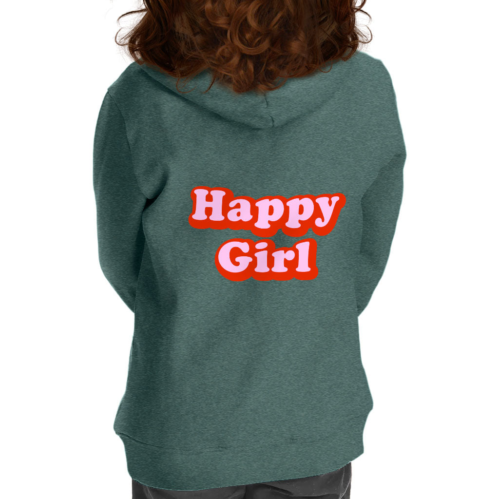 Happy Girl Toddler Full-Zip Hoodie - Graphic Toddler Hoodie - Cute Design Kids' Hoodie