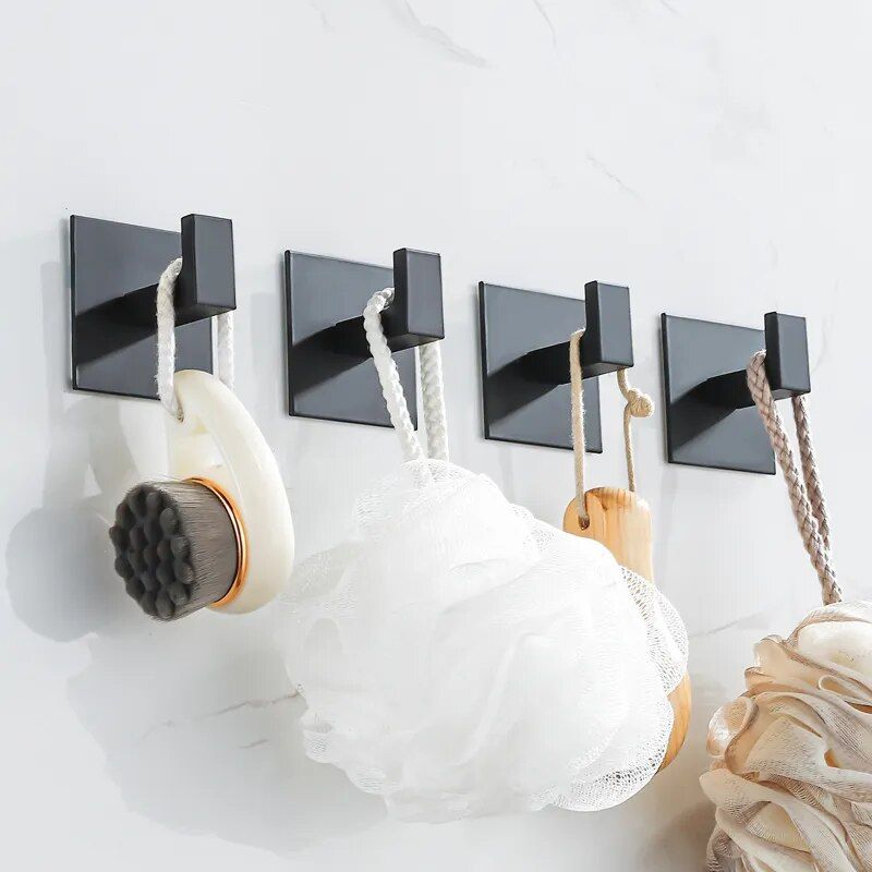 Modern Black Aluminum Alloy Self-Adhesive Wall Hooks