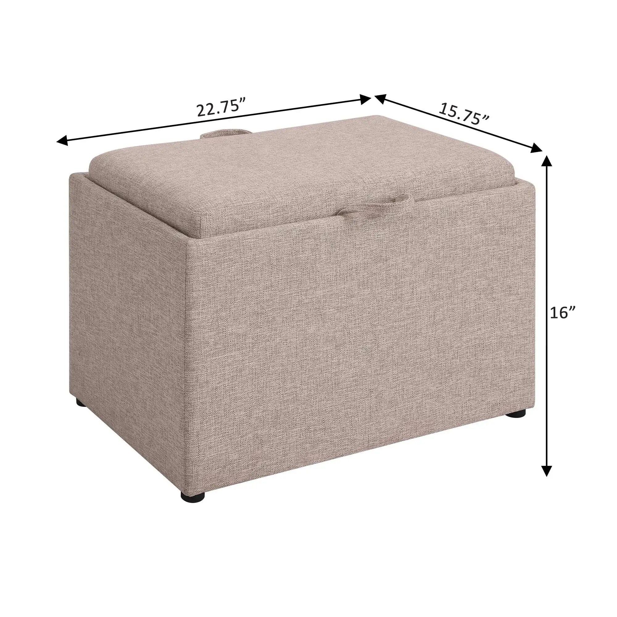 Multi-Functional Tan Fabric Ottoman with Reversible Tray and Storage