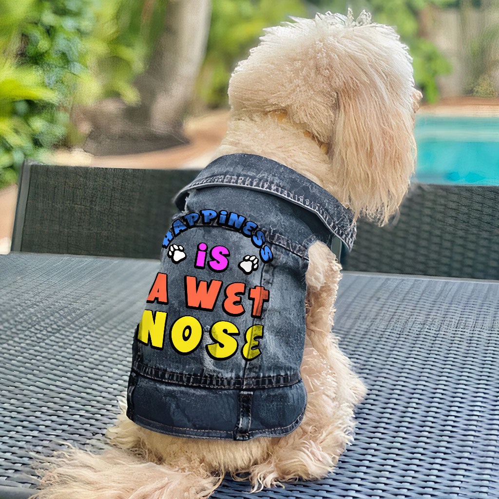 Happiness Is a Wet Nose Dog Denim Vest - Colorful Dog Denim Jacket - Quote Dog Clothing