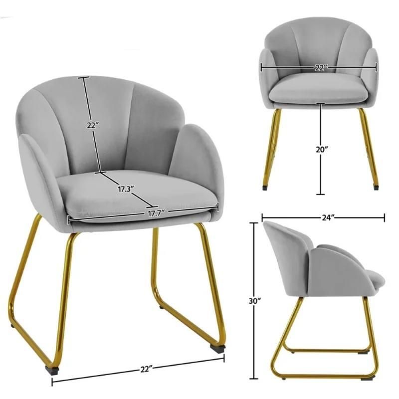 Elegant Gray Velvet Armchair with Golden Legs – Perfect for Dining & Lounging