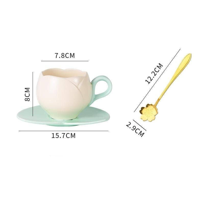 Charming 300ML Ceramic Flower Mug with Spoon - Ideal for Couples & Home Decor