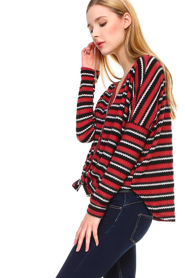 Stripe Button Down Dolman Sleeve Cardigan