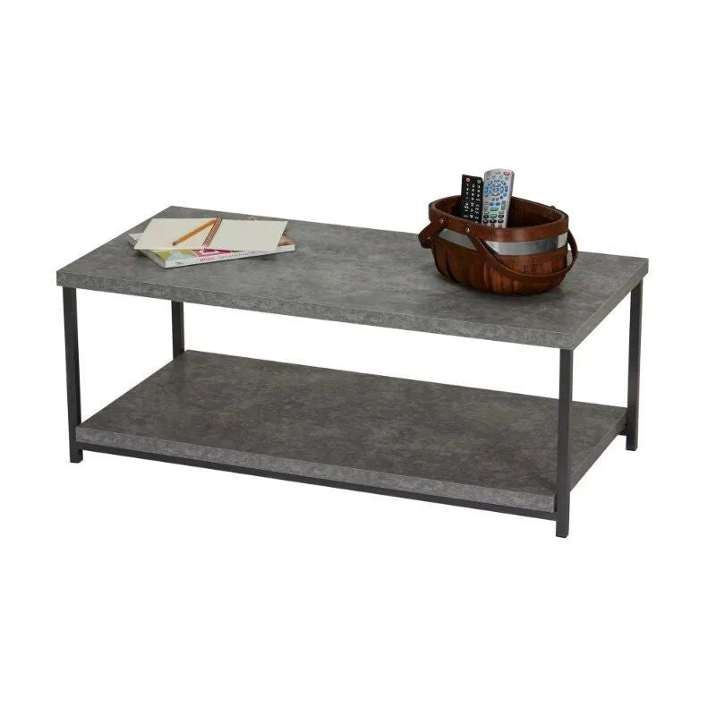 Modern Slate Grey Coffee Table with Storage Shelf