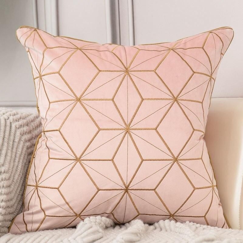 Geometric Plaid Embroidered Velvet Cushion Cover