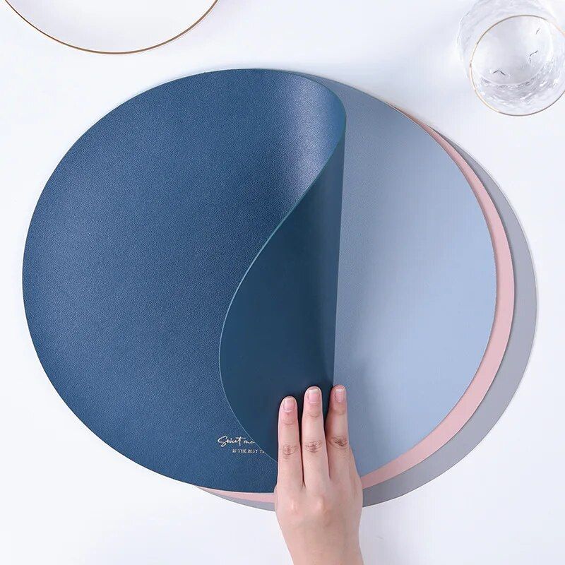 Luxury Faux Leather Round Placemats and Coasters Set - Heat Resistant, Non-Slip, Washable Table Mats