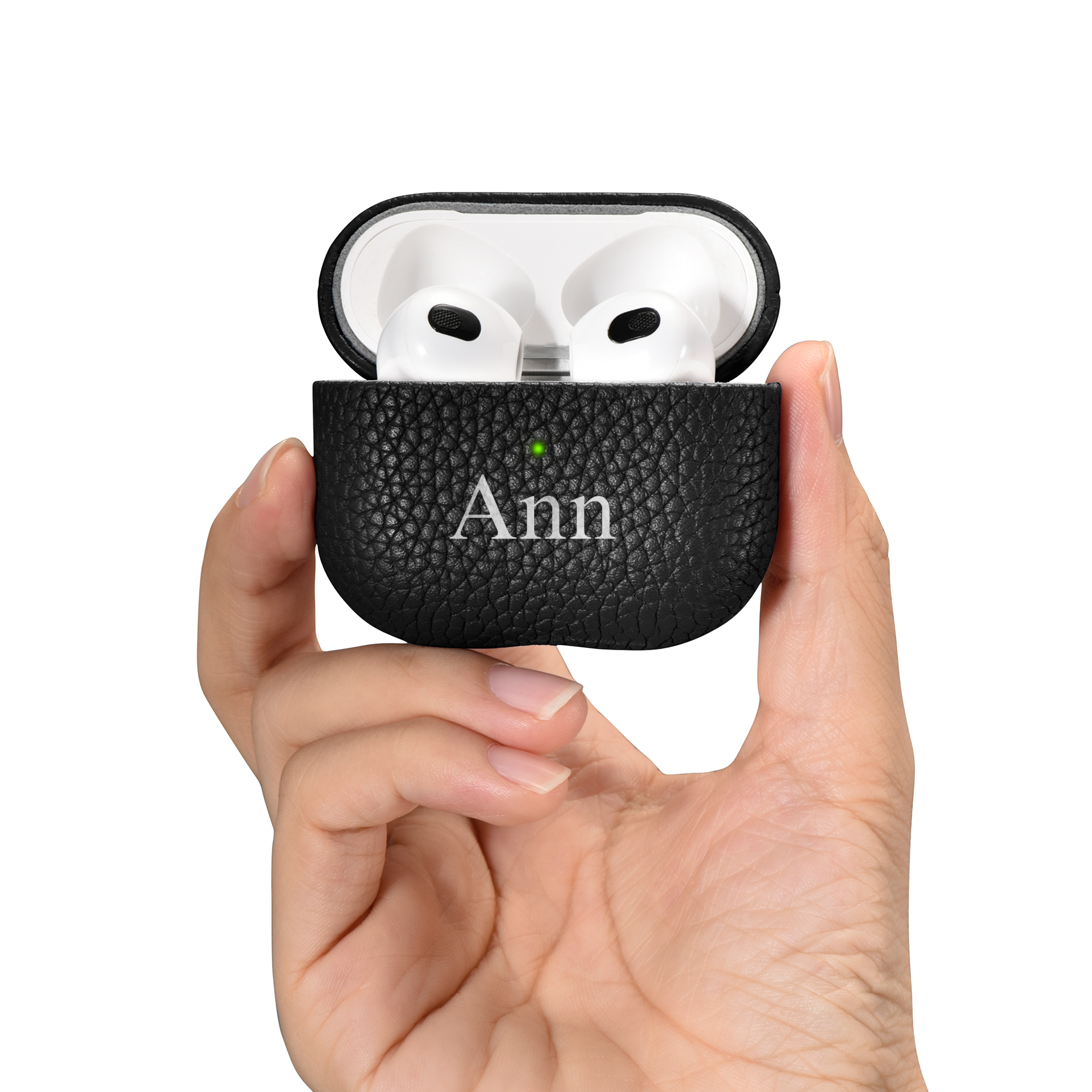 Custom Apple AirPods 3 Pebble Leather Case Embossed| Black White Navy