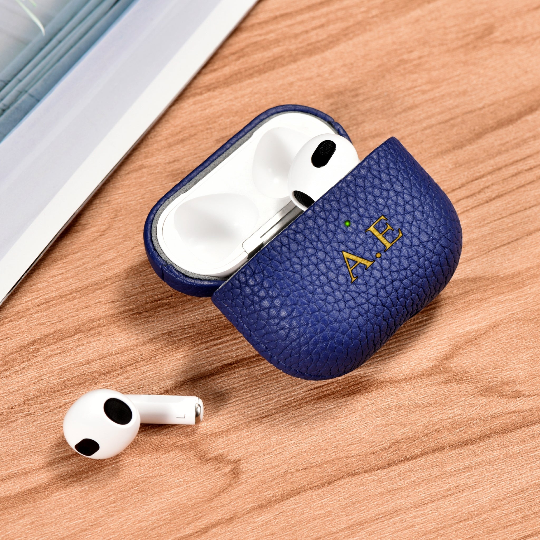 Custom Apple AirPods 3 Pebble Leather Case Embossed| Black White Navy