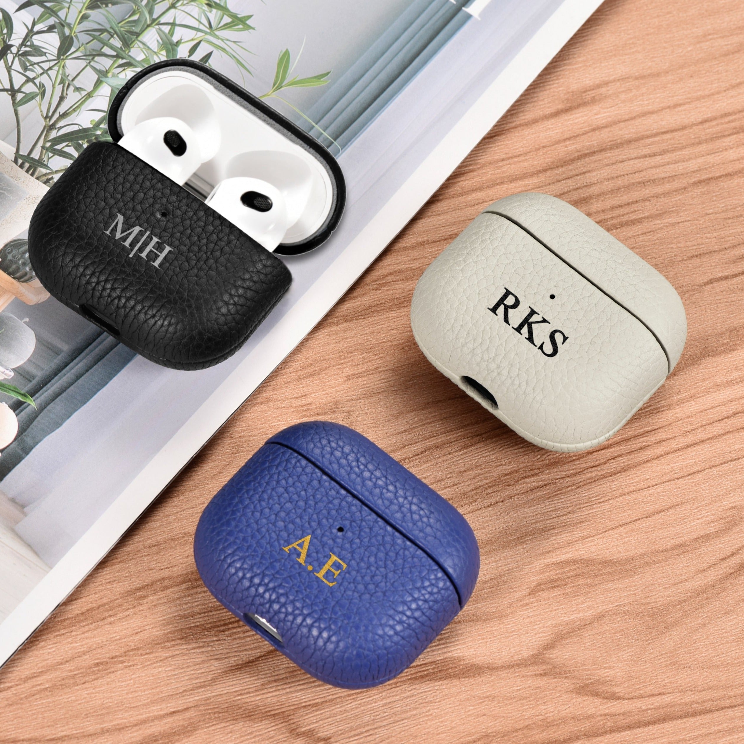 Custom Apple AirPods 3 Pebble Leather Case Embossed| Black White Navy