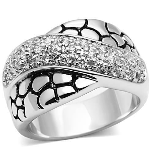 3W037 - Rhodium Brass Ring with AAA Grade CZ in Clear