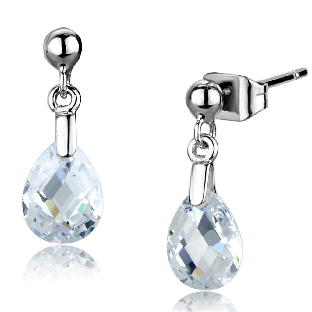 3W1057 - Rhodium Brass Earrings with AAA Grade CZ in Clear | Turquoise Tiger