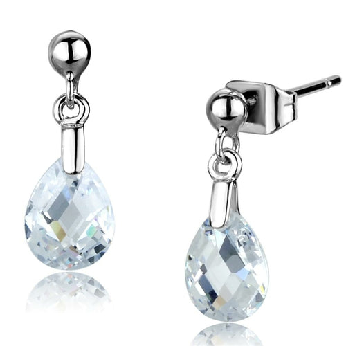 3W1057 - Rhodium Brass Earrings with AAA Grade CZ in Clear