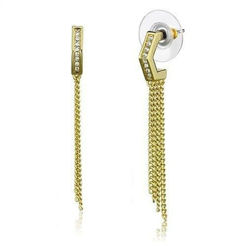 3W1204 - Gold Brass Earrings with Top Grade Crystal in Clear