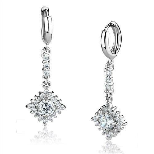 3W1280 - Rhodium Brass Earrings with AAA Grade CZ in Clear